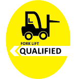 Yellow Fork Lift Qualified 2" Hard Hat Decal