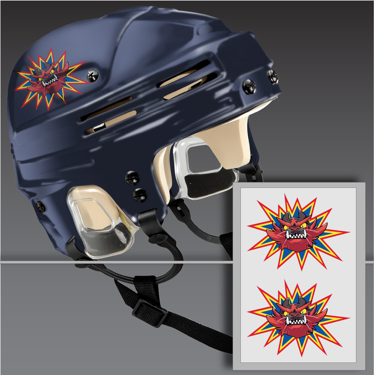 SOLD IN SETS! Printed on our durable 20 mil material that is made to withstand abuse and easily applies to plastic helmets.