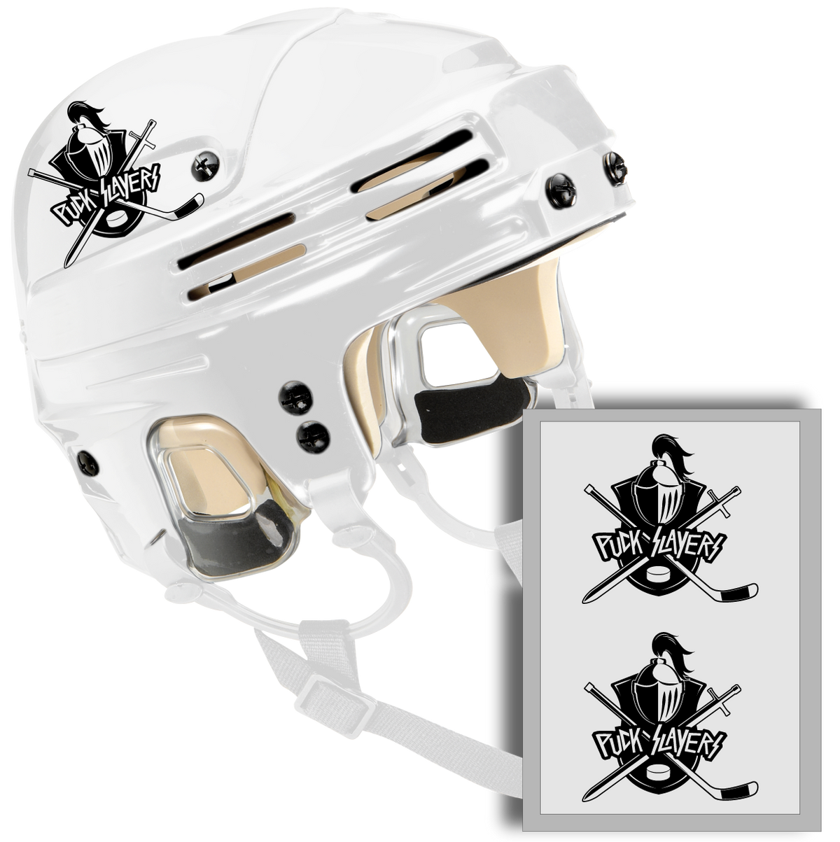 SOLD IN SETS! Printed on our durable 20 mil material that is made to withstand abuse and easily applies to plastic helmets.