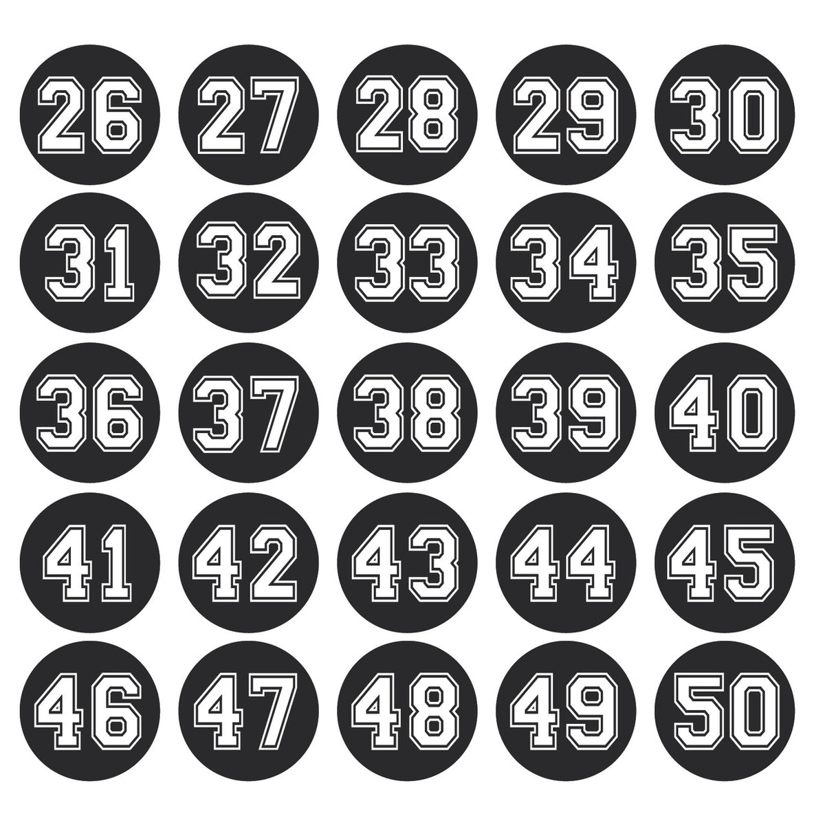 Circle cut number sheets sold as 1-50 or 1-99